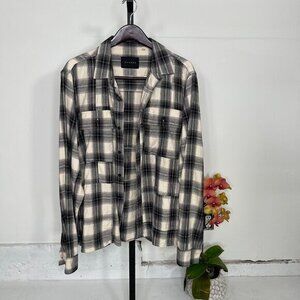 STAMPD Men's Black & White Plaid Classic Look Button Up Flannel Shirt XL
